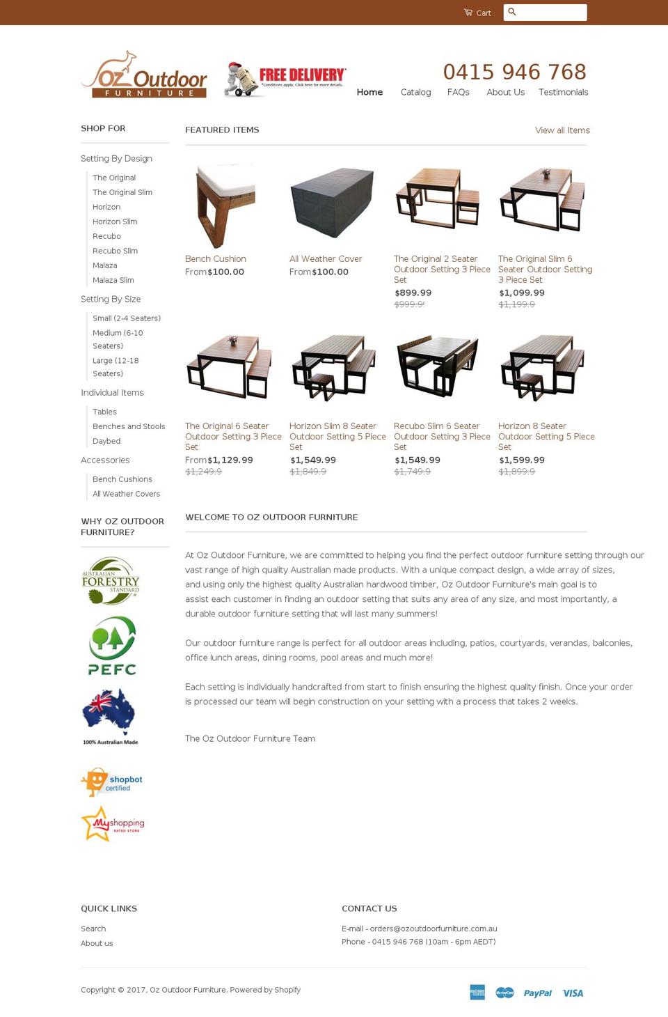 ozoutdoorfurniture.com.au shopify website screenshot