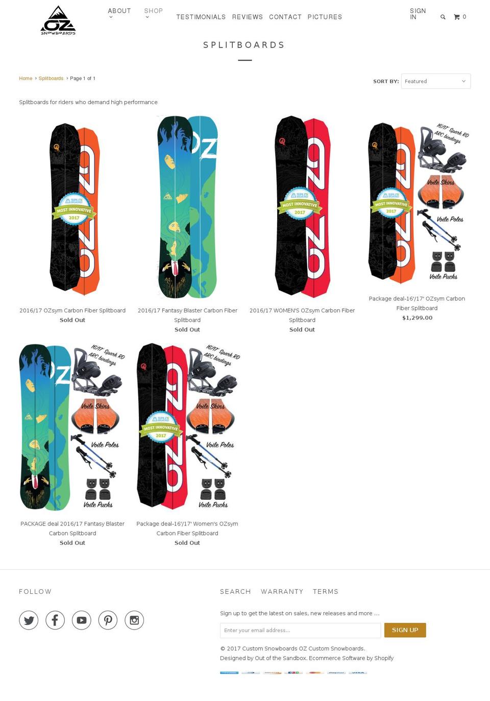 ozsplitboards.com shopify website screenshot