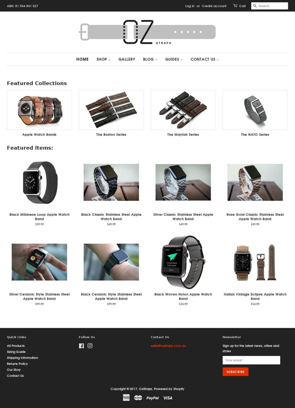 ozstraps.com.au shopify website screenshot