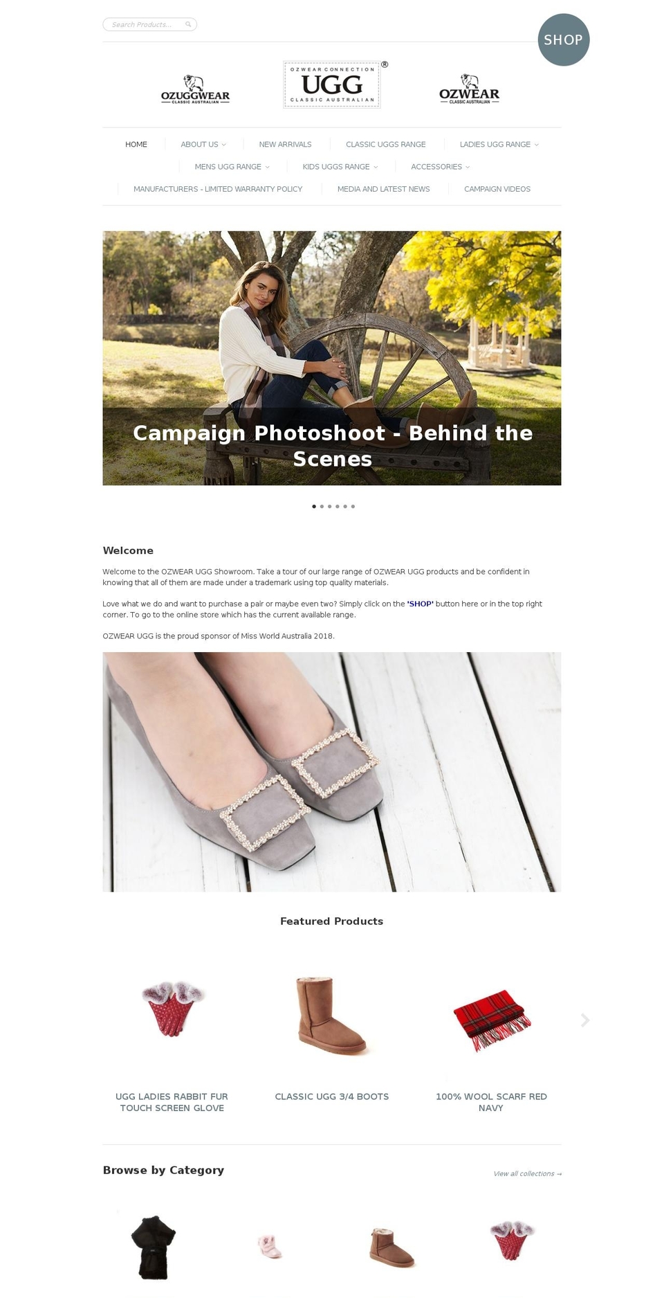 ozwearugg.com — Shopify storefront screenshot