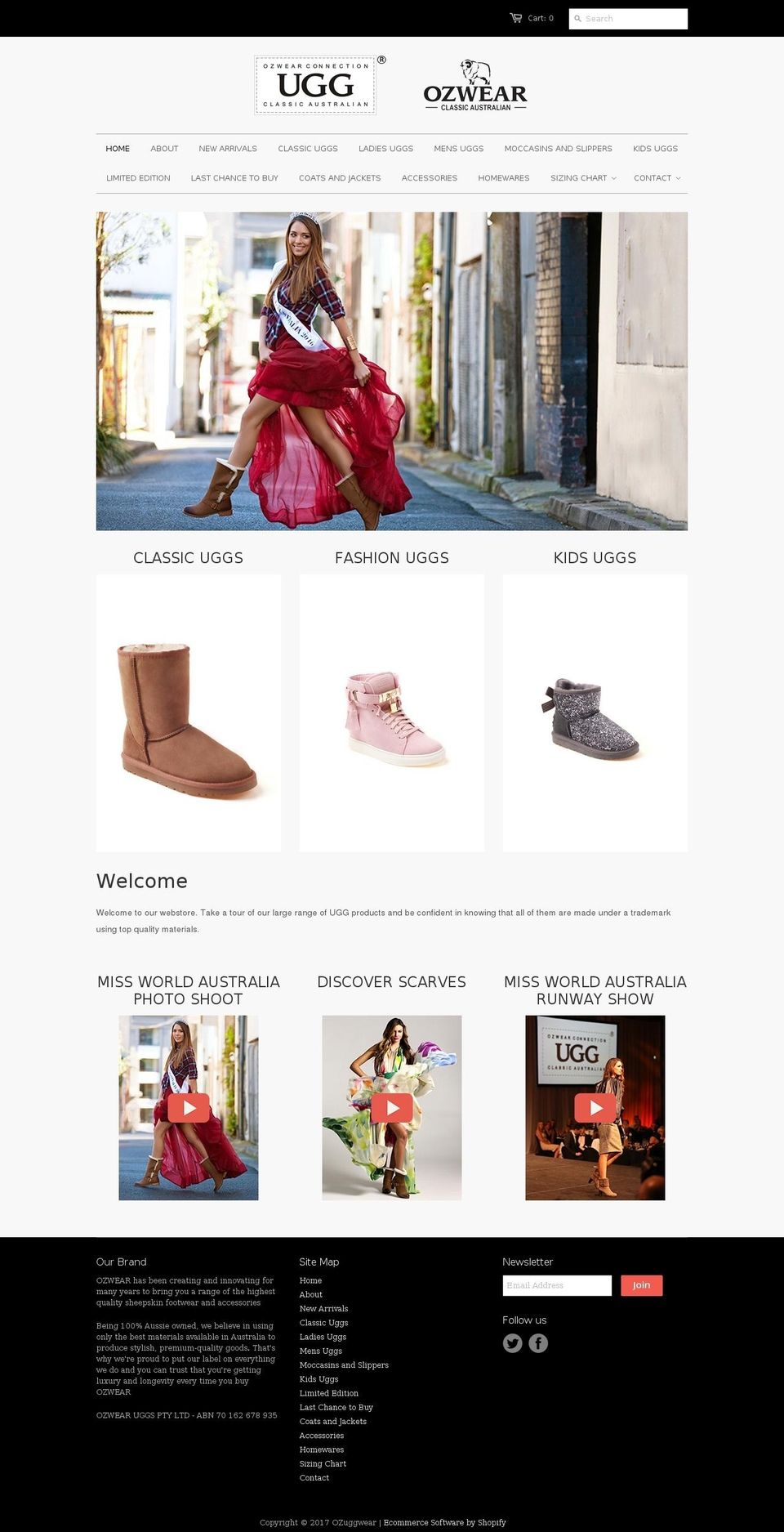 ozwearuggs.com shopify website screenshot
