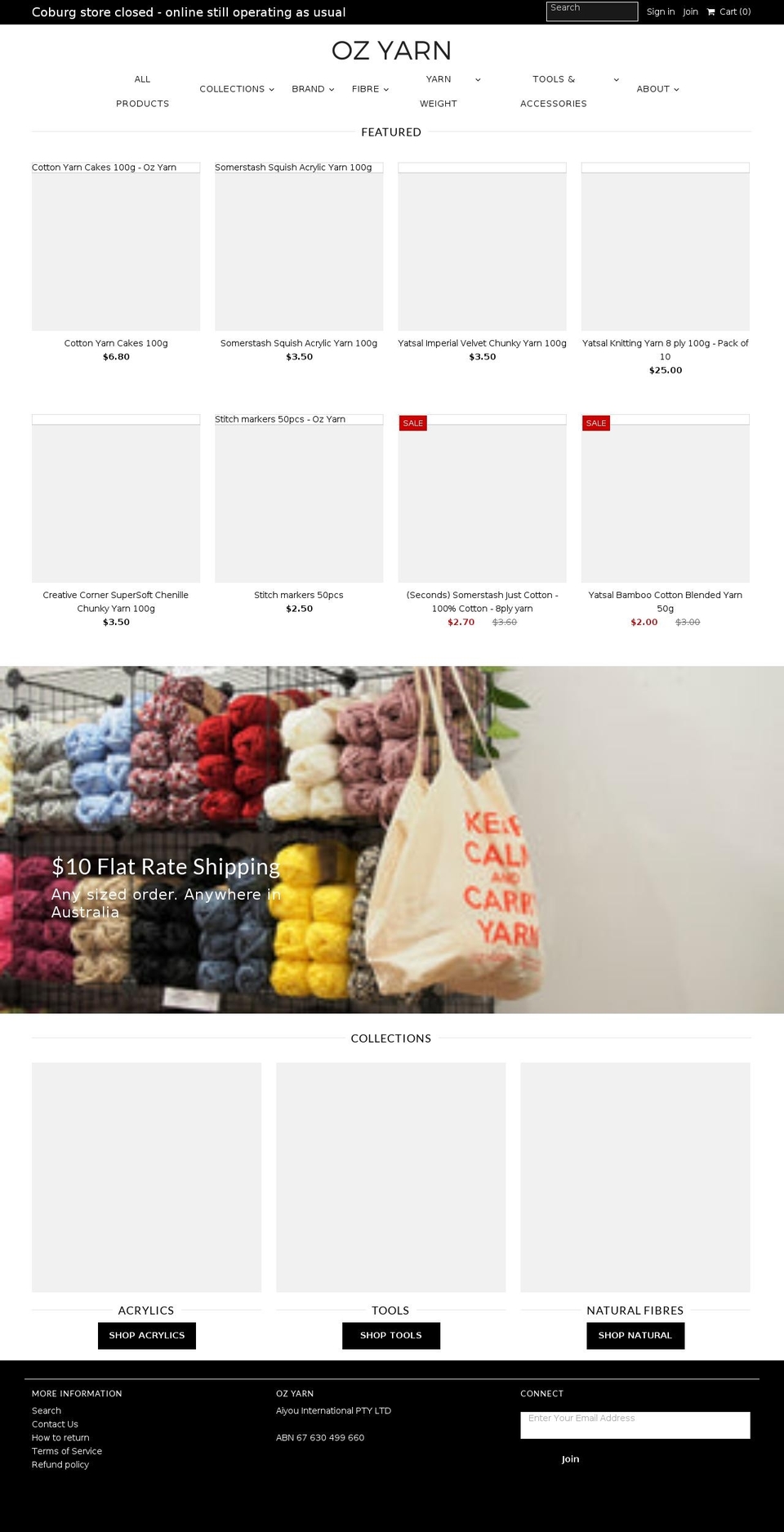 ozyarn.com.au shopify website screenshot