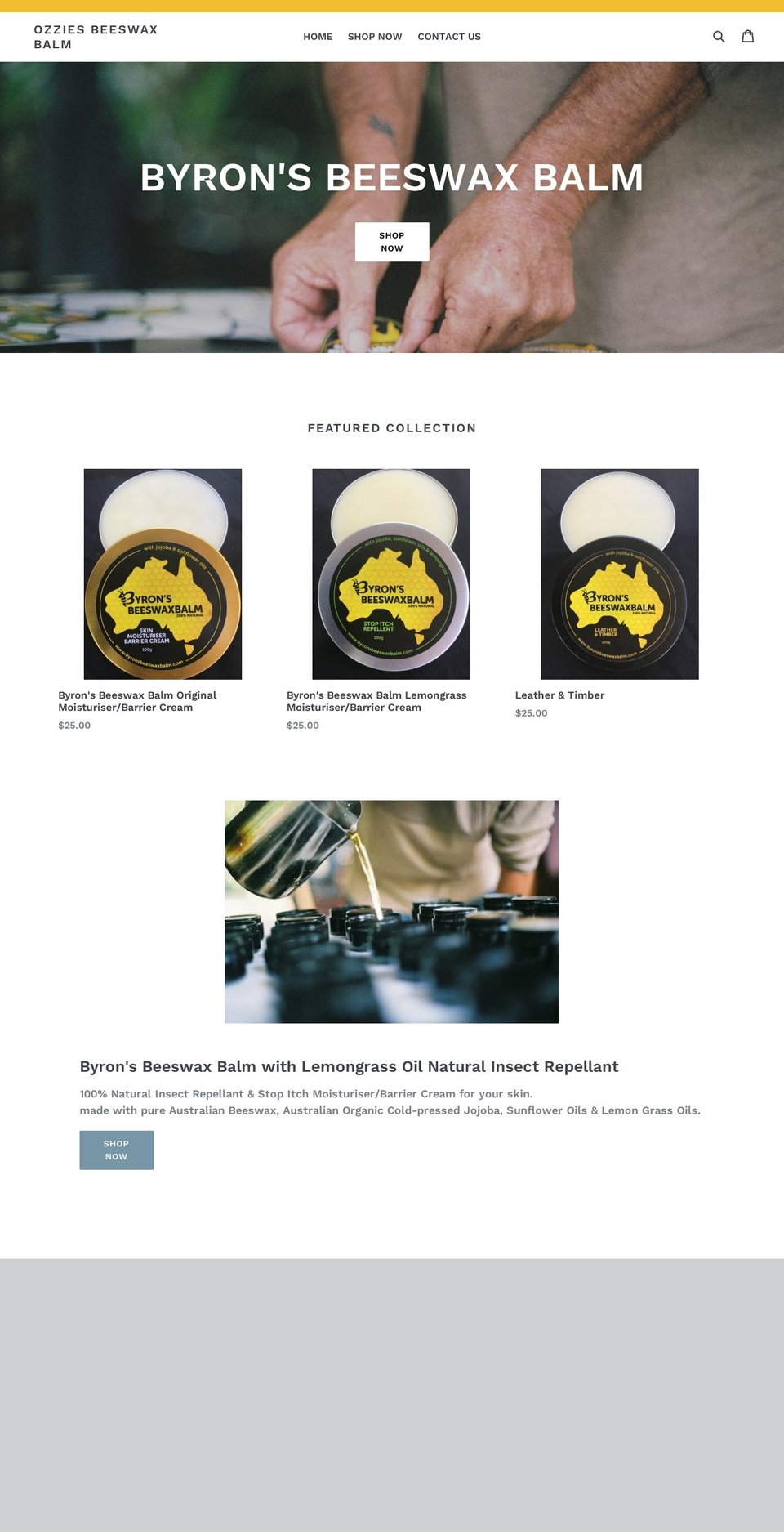 ozziesbeeswaxbalm.com shopify website screenshot