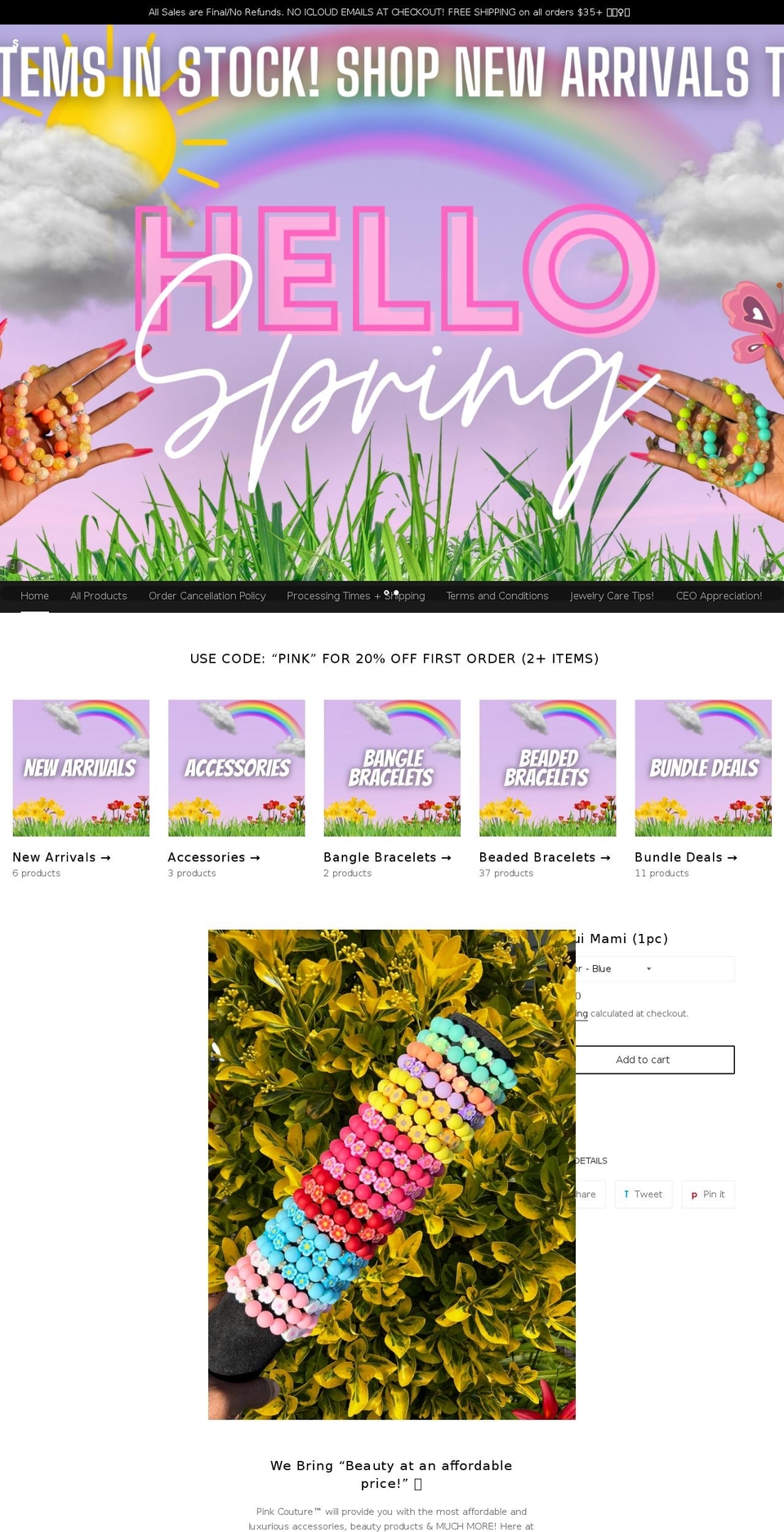 p1nkcouture.com shopify website screenshot