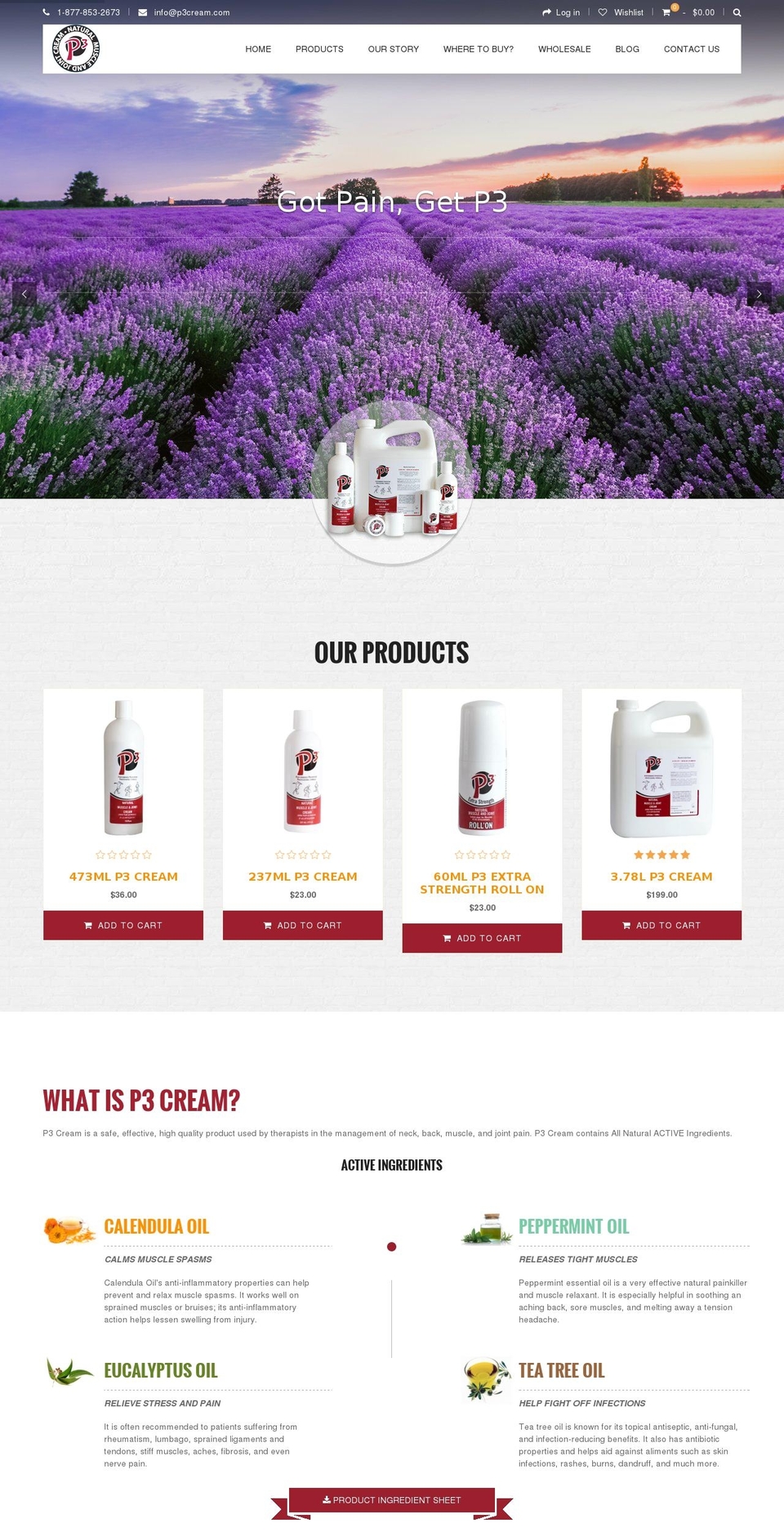 p3cream.com shopify website screenshot