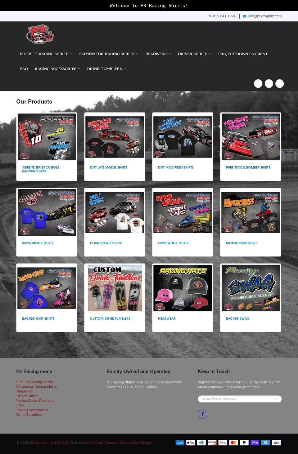 p3racingshirts.com shopify website screenshot