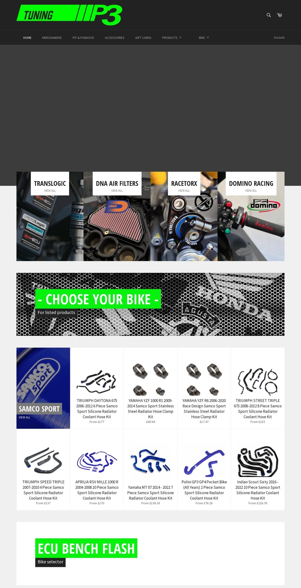 p3tuning-performanceparts.com shopify website screenshot