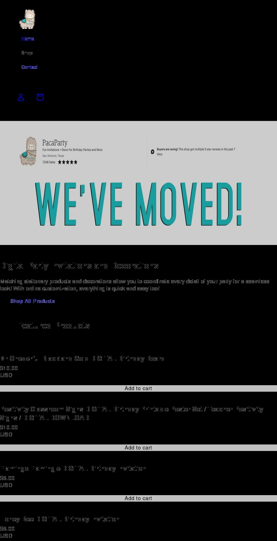 pacaparty.com shopify website screenshot