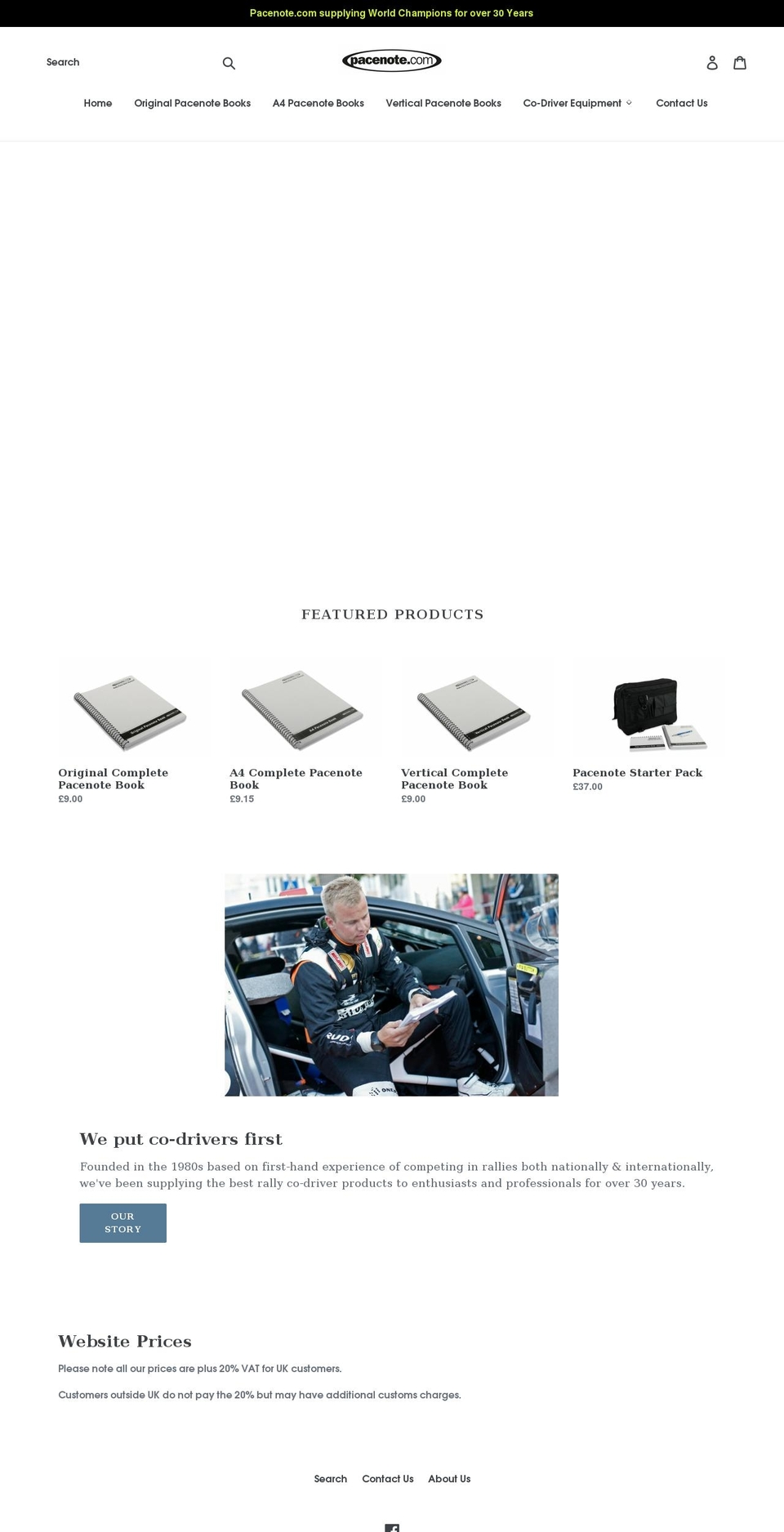 pacenote.com shopify website screenshot