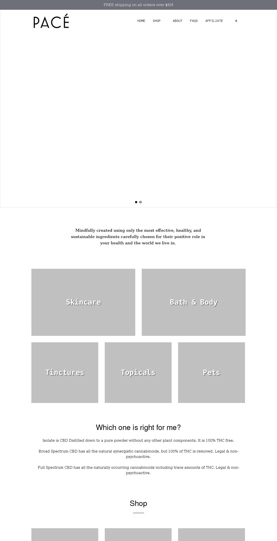 paceorganics.com shopify website screenshot