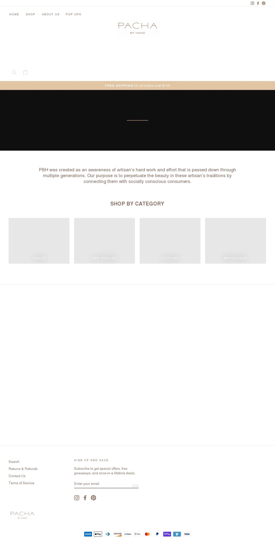 pachabyhand.com shopify website screenshot