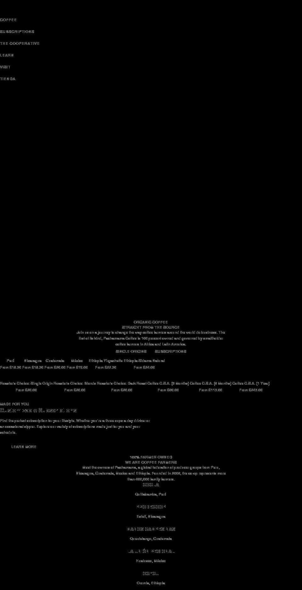pachamamacoffee.com shopify website screenshot