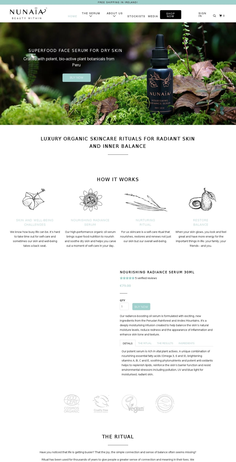 pachaorganicskincare.com — Shopify storefront screenshot