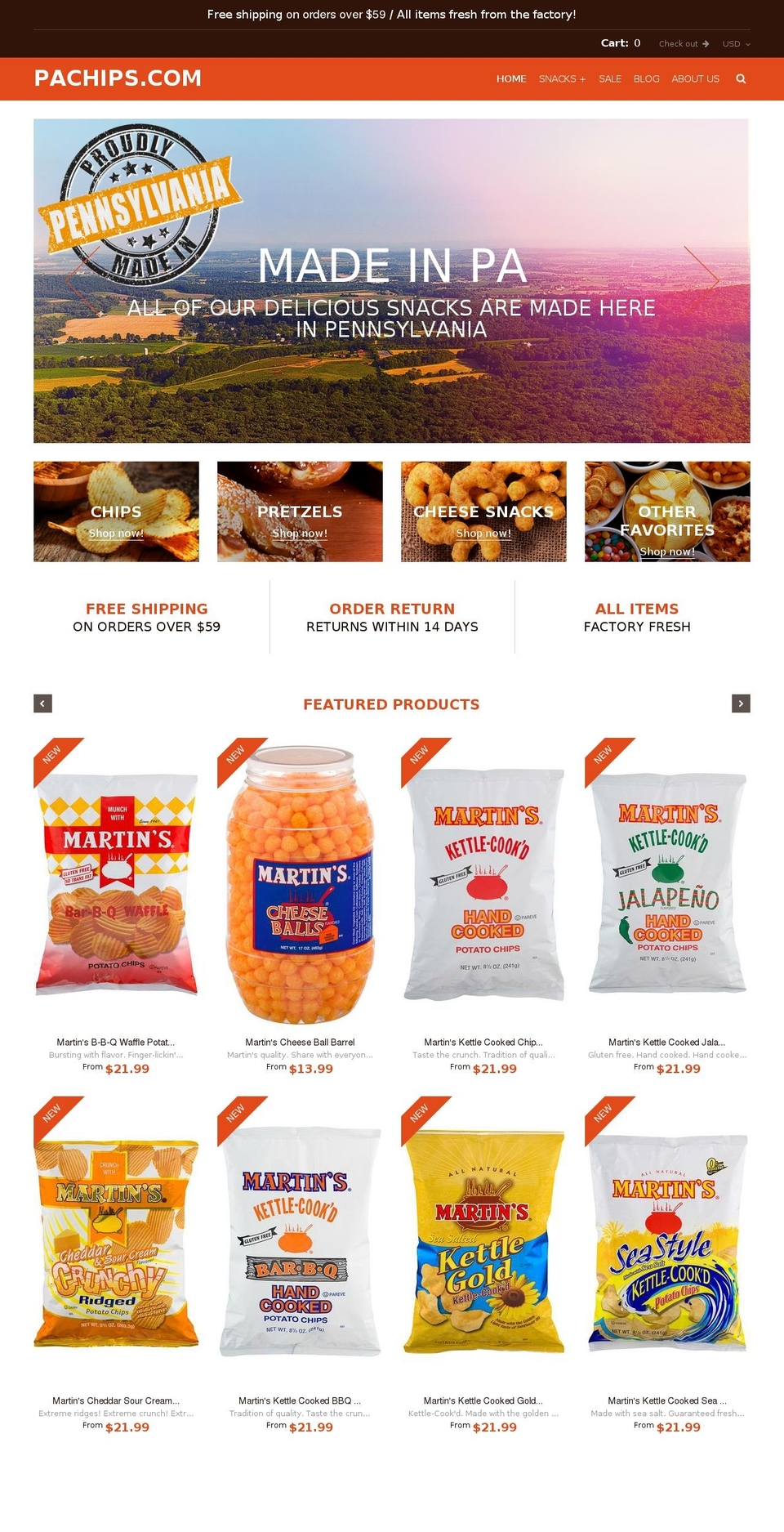 pachips.com shopify website screenshot