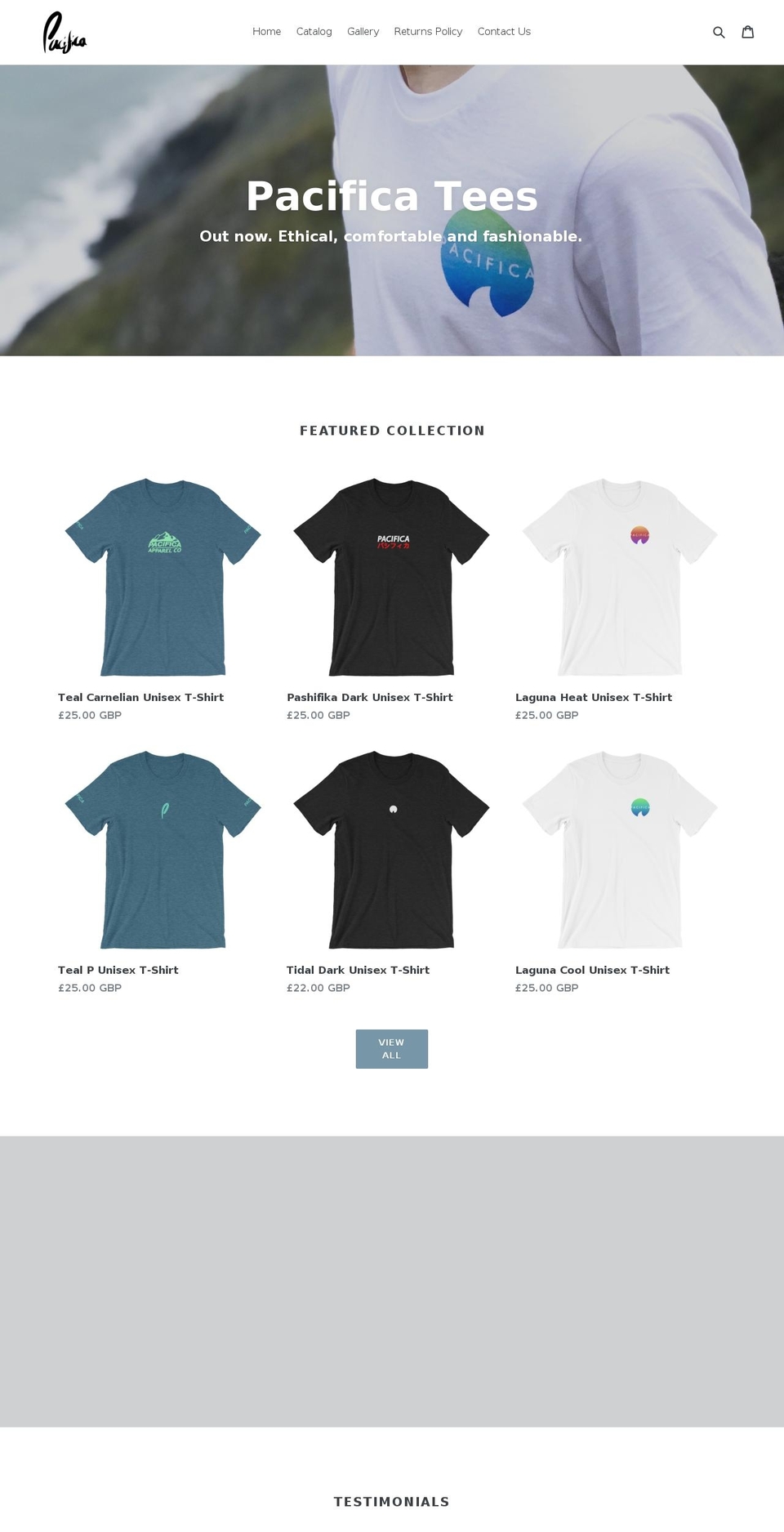 pacificaapparel.com — Shopify storefront screenshot
