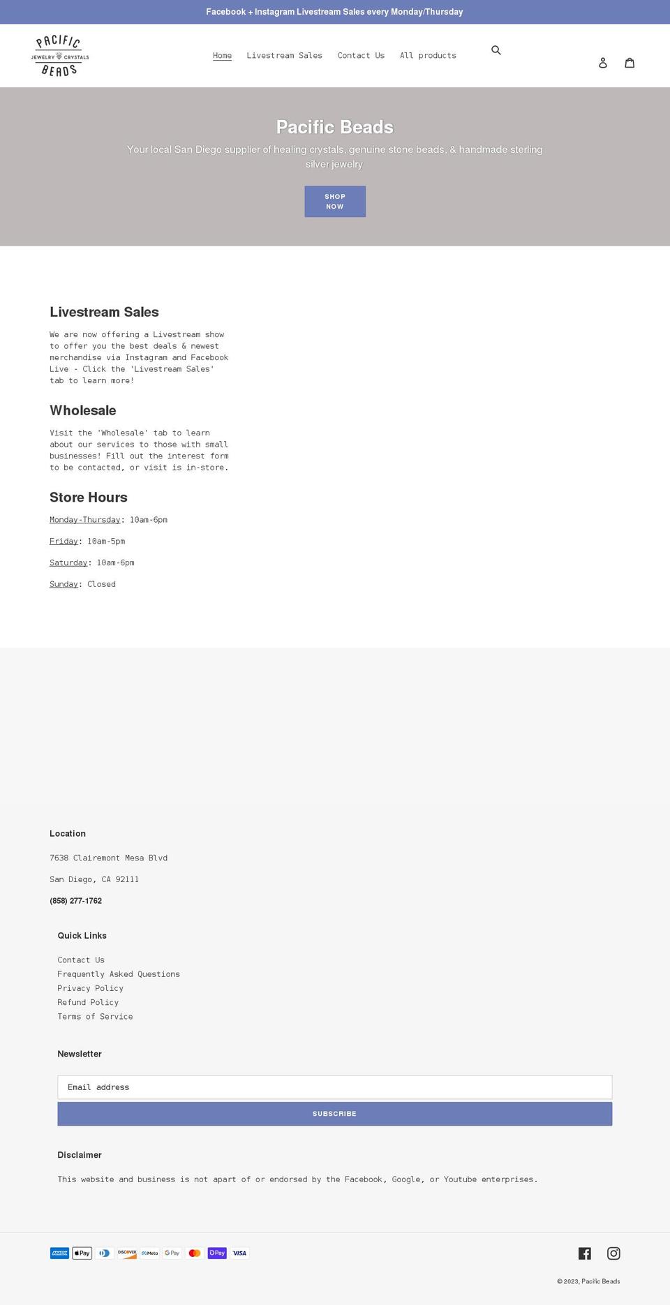 pacificbeads.com shopify website screenshot