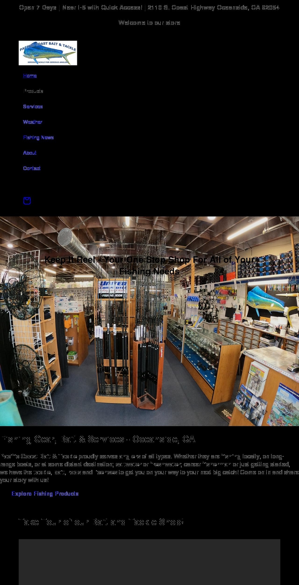 pacificcoastbaitandtackle.com shopify website screenshot