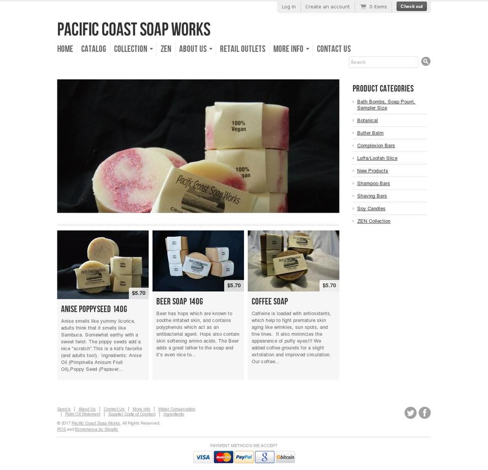 pacificcoastsoapworks.com shopify website screenshot