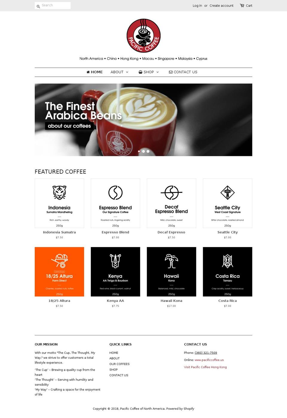 pacificcoffee.us shopify website screenshot