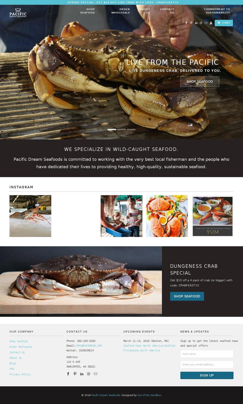 pacificdreamseafoods.com — Shopify storefront screenshot