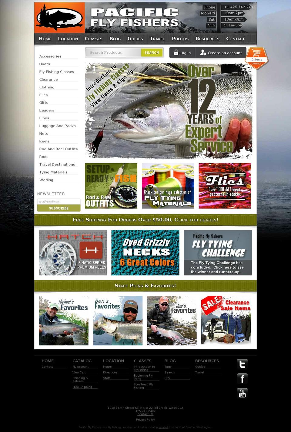 Sunrise Shopify theme site example pacificflyfishers.com