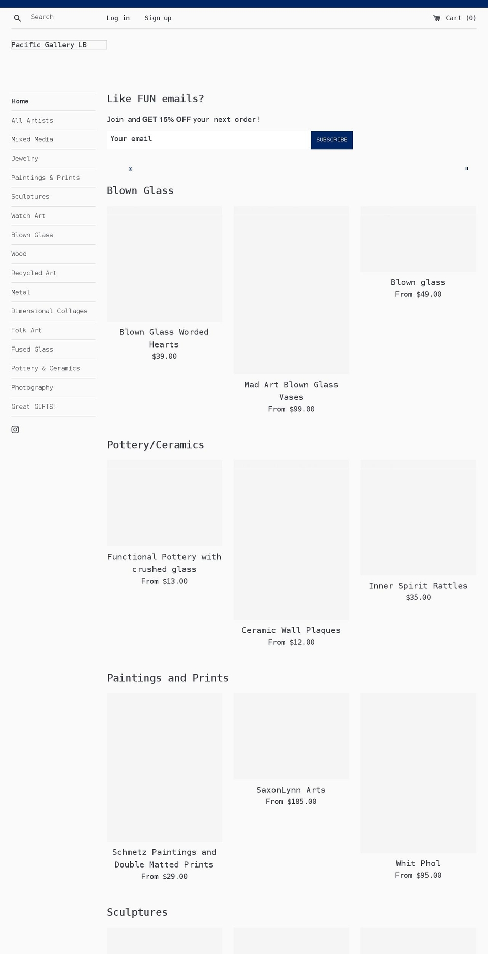 pacificgallerylb.com — Shopify storefront screenshot