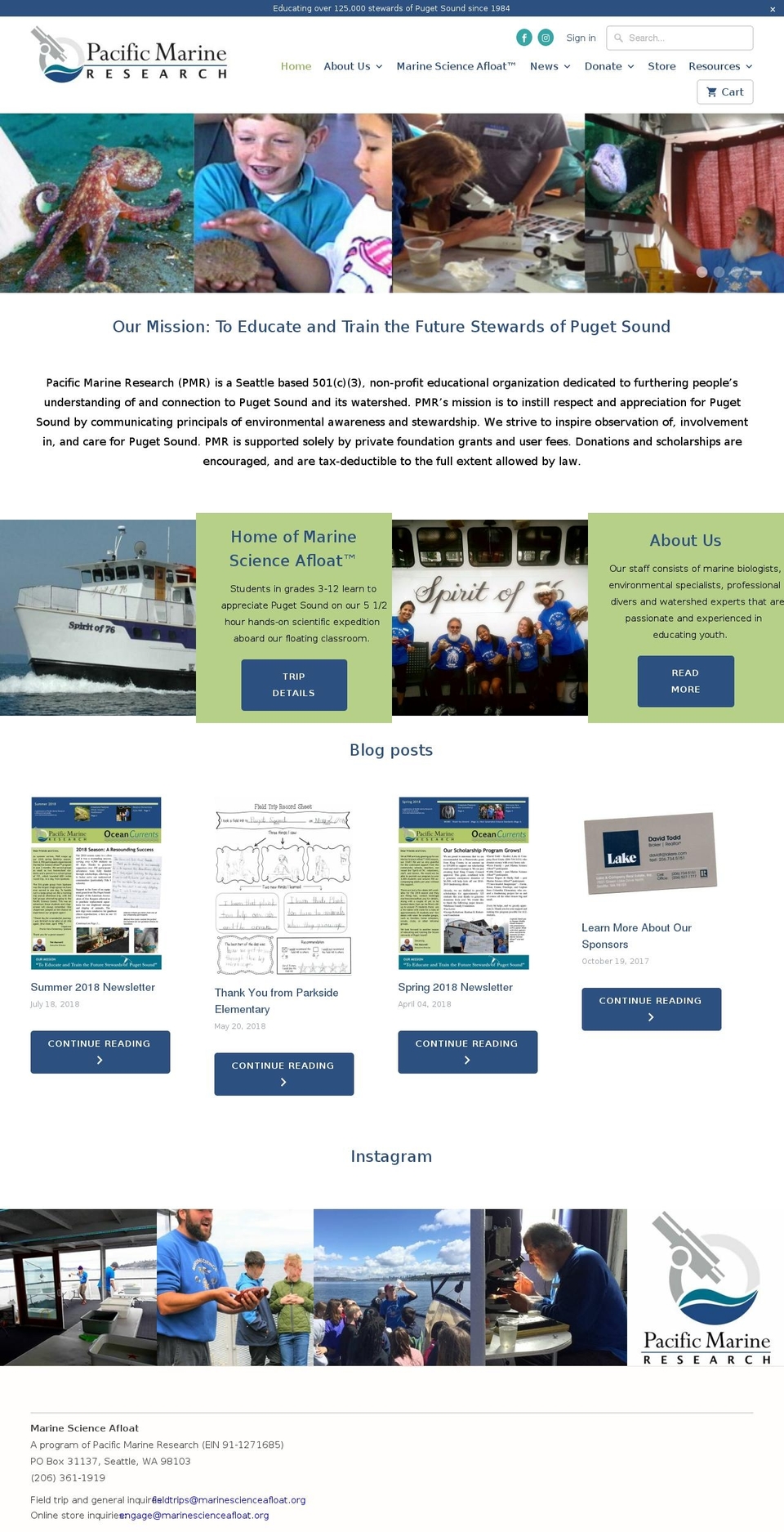 pacificmarineresearch.org shopify website screenshot
