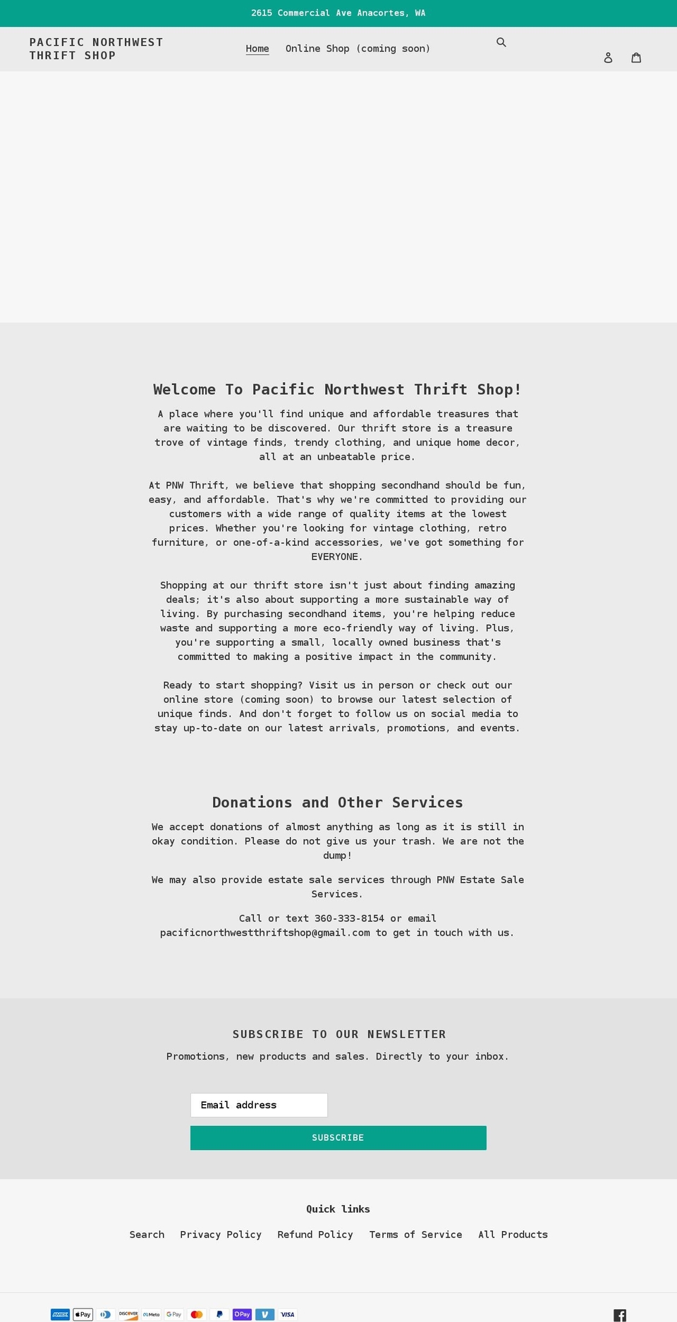 pacificnorthwestthriftshop.com shopify website screenshot