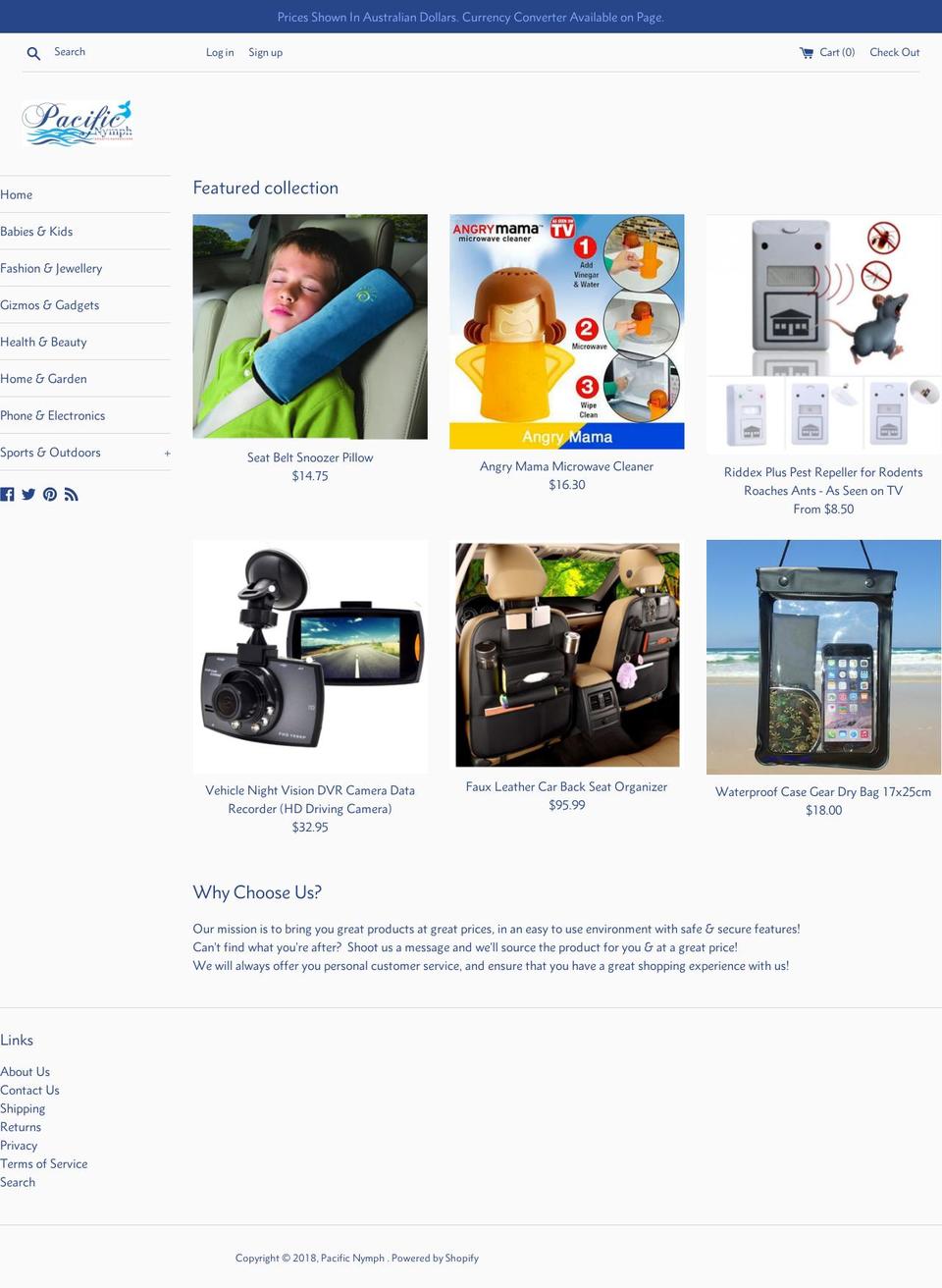 pacificnymph.com — Shopify storefront screenshot