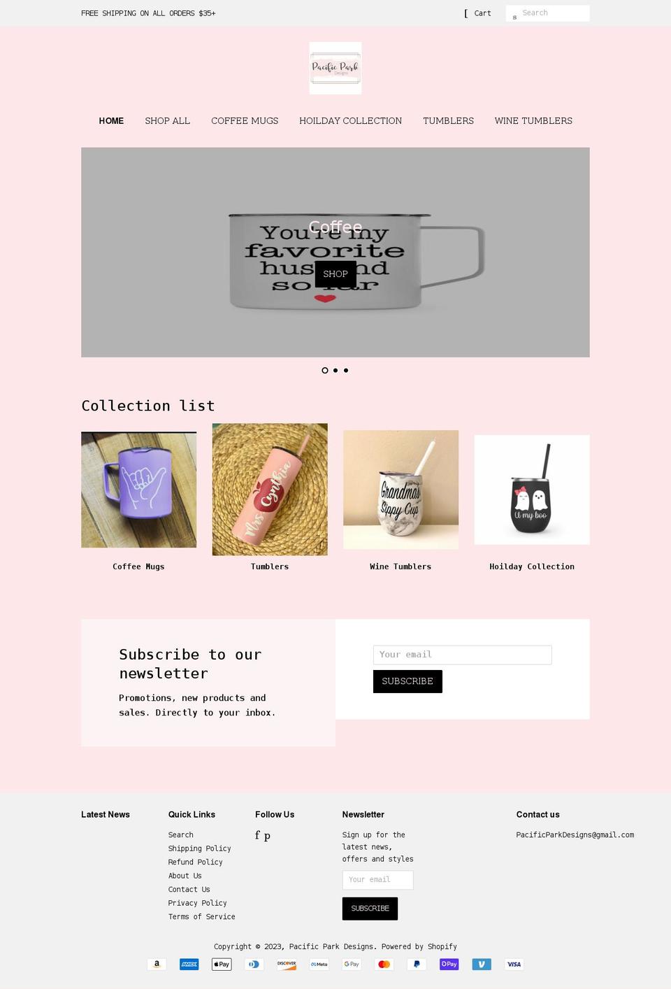 pacificparkdesigns.com shopify website screenshot