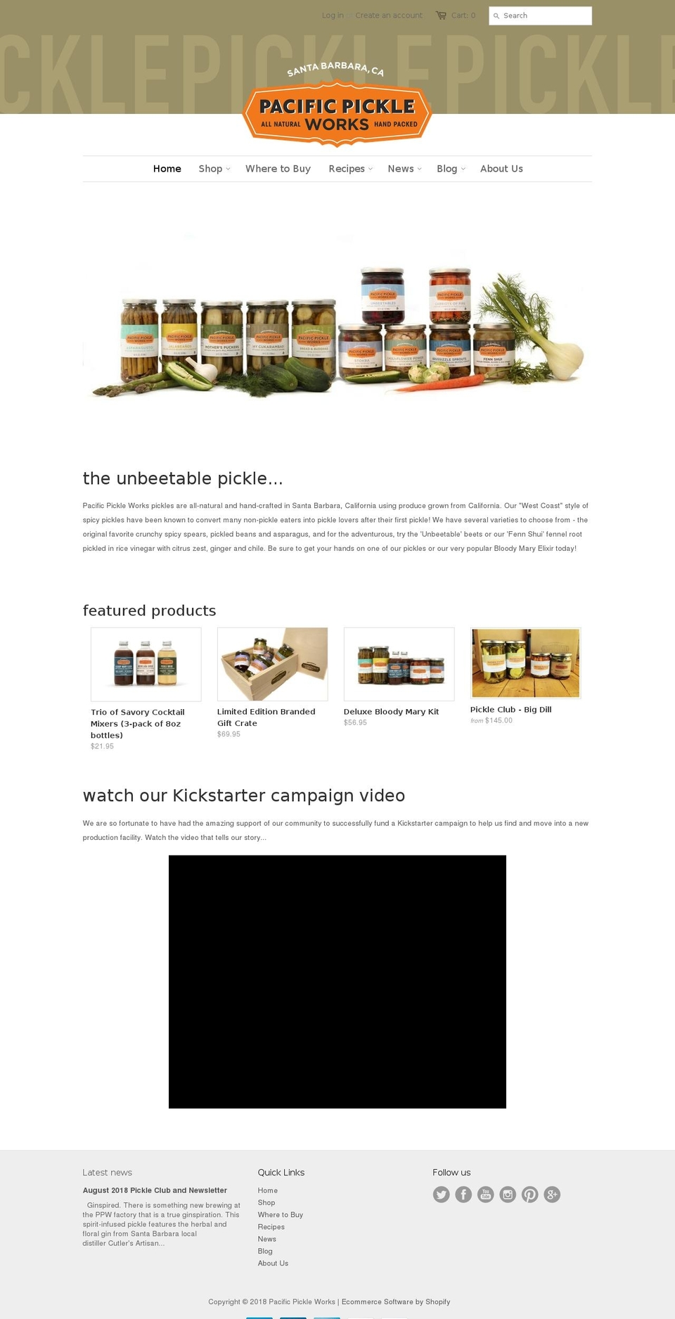 pacificpickleworks.us shopify website screenshot