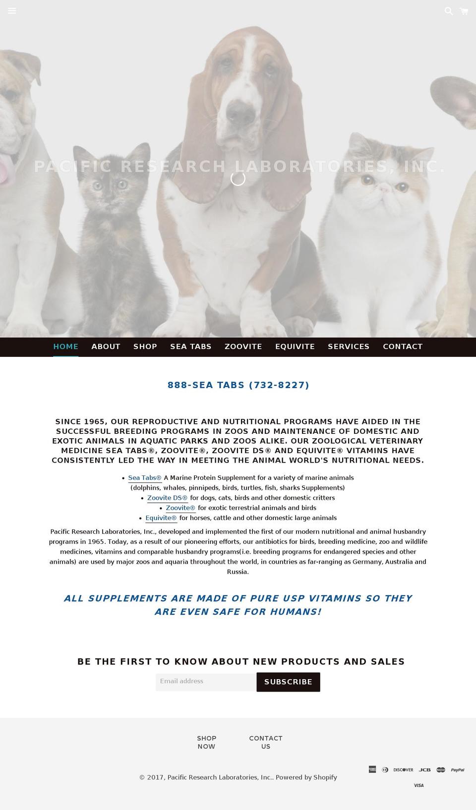 pacificresearchlabs.com shopify website screenshot