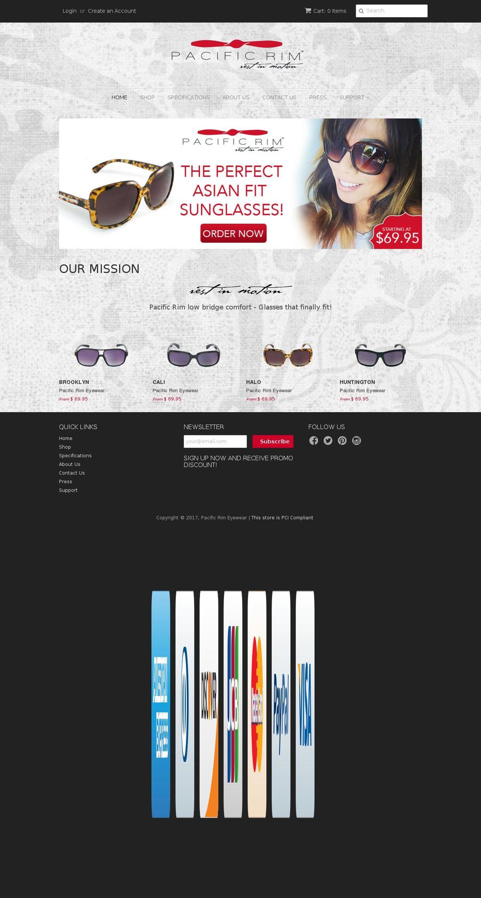 pacificrimeyewear.net shopify website screenshot