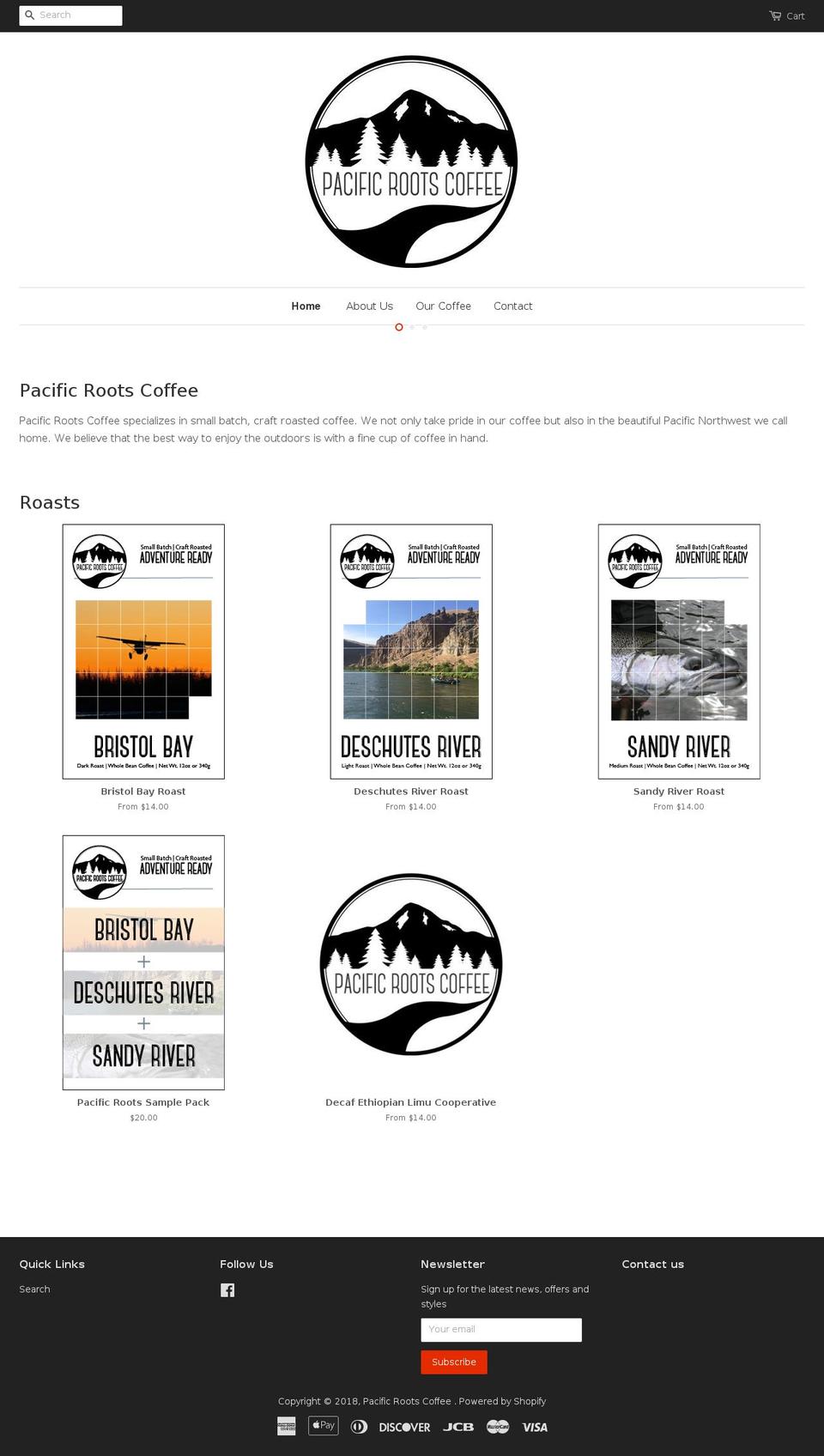 pacificrootscoffee.com — Shopify storefront screenshot
