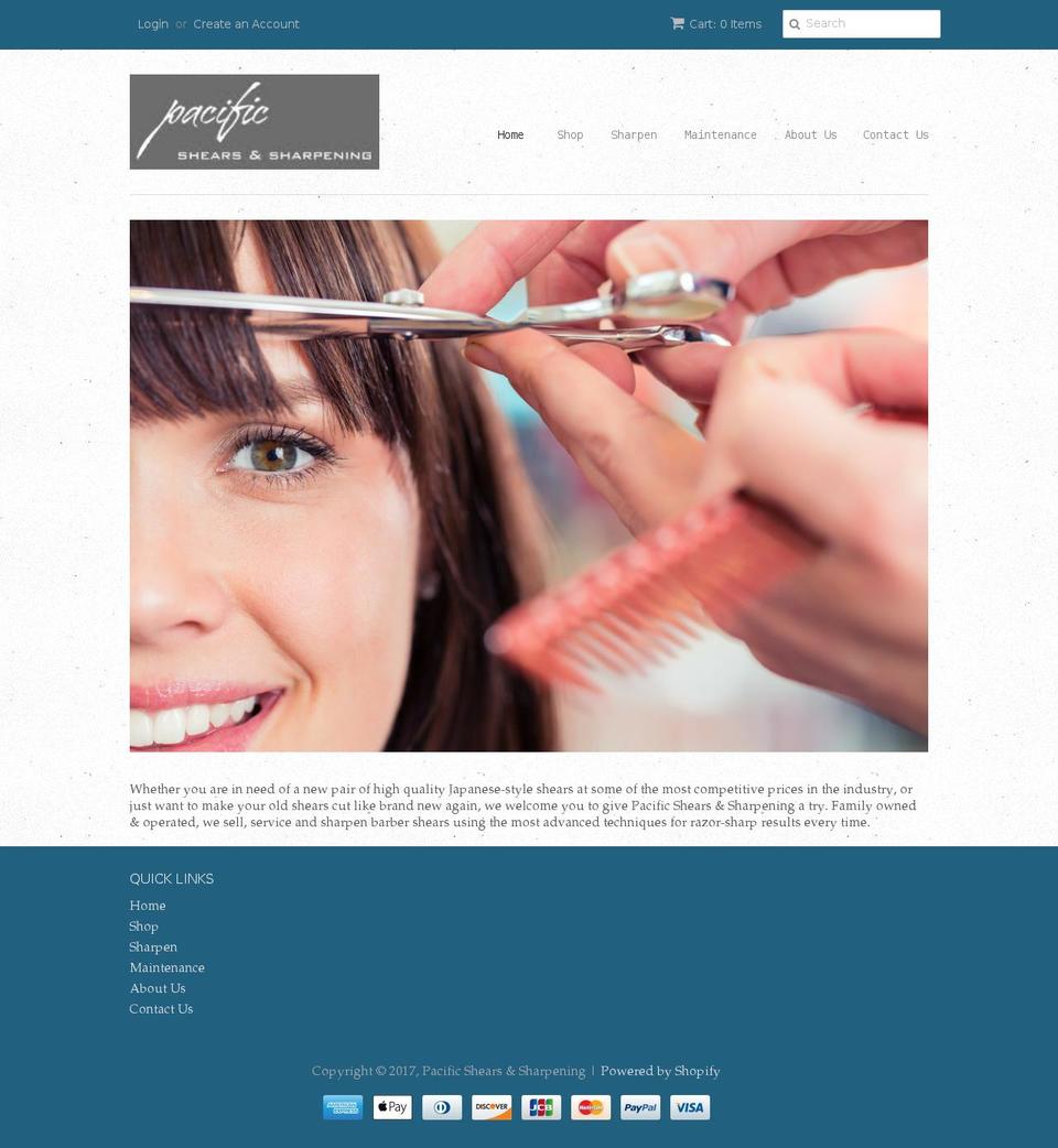 pacificshears.com shopify website screenshot