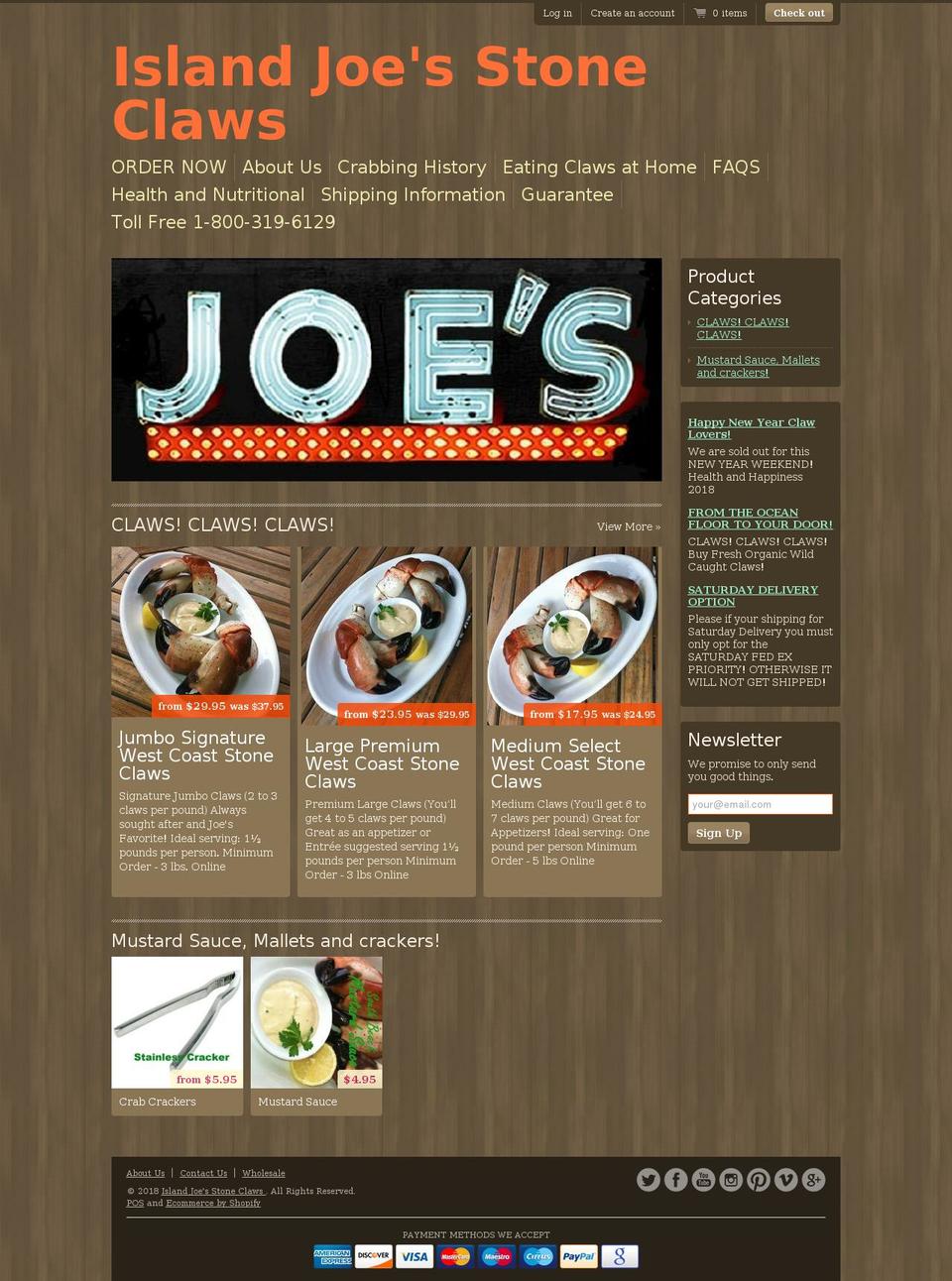 pacificstonecrabs.com — Shopify storefront screenshot