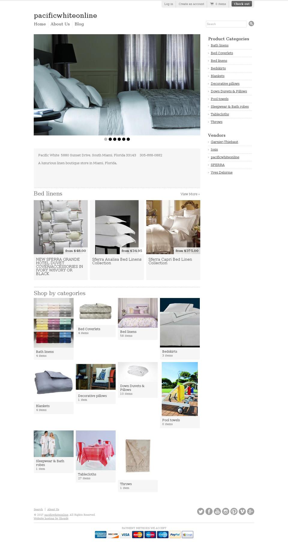 pacificwhiteonline.com shopify website screenshot