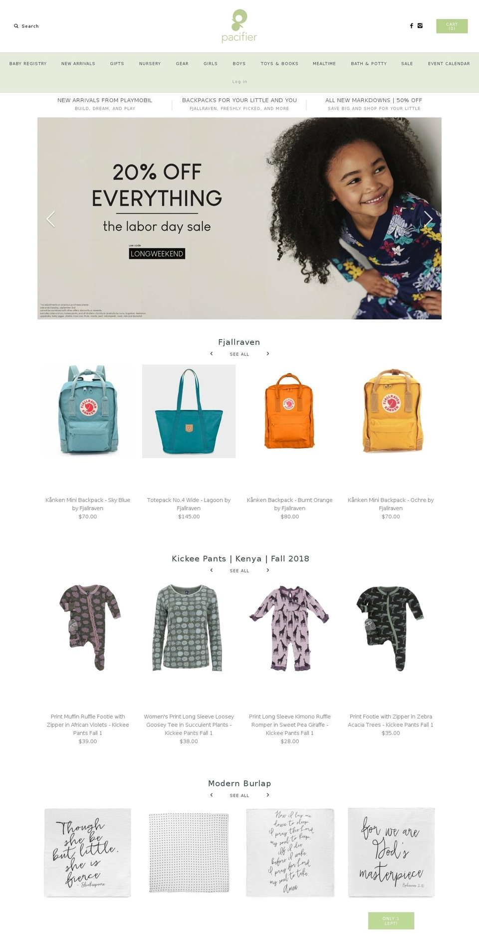 pacifierkids.com shopify website screenshot