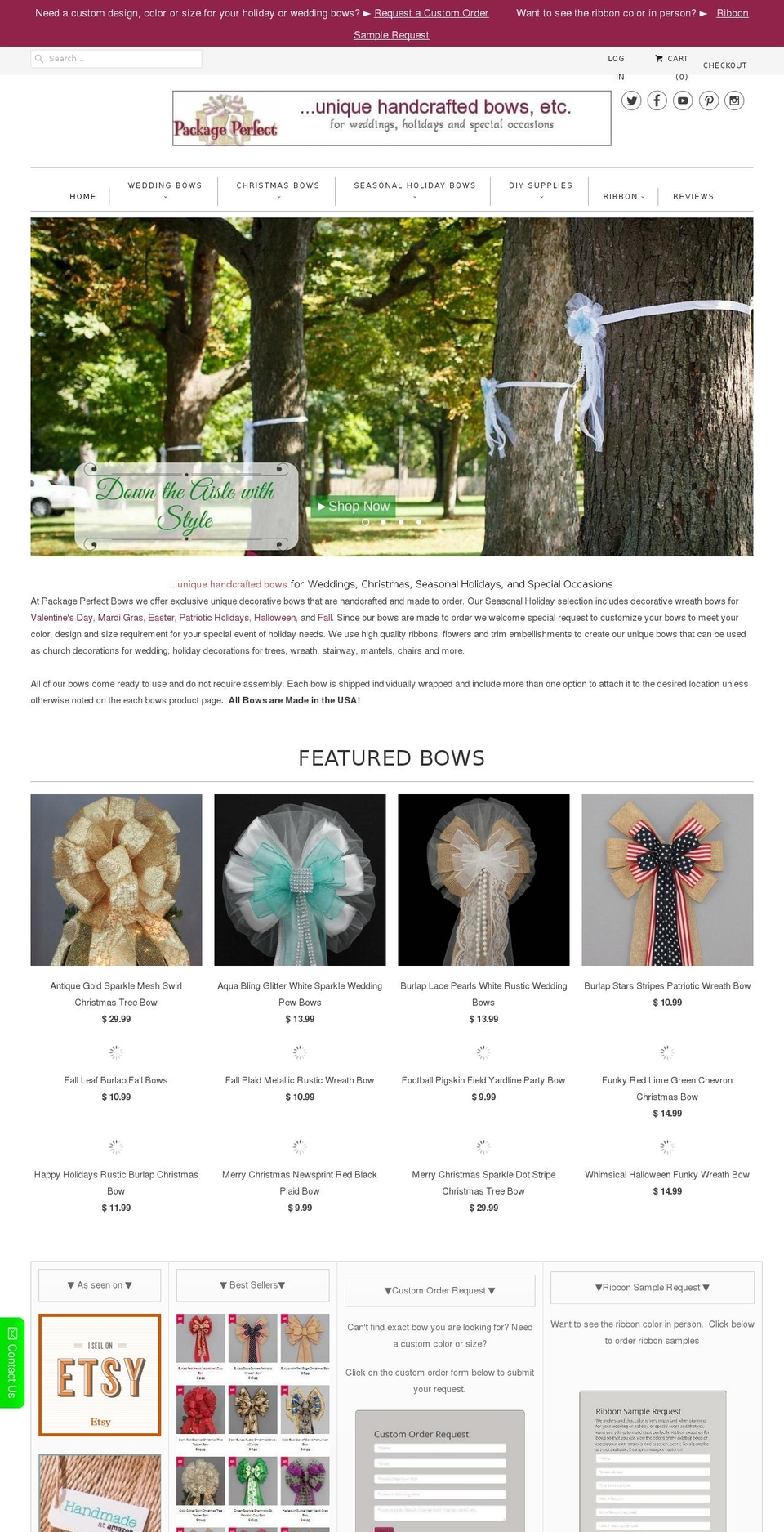 packageperfectbows.com shopify website screenshot