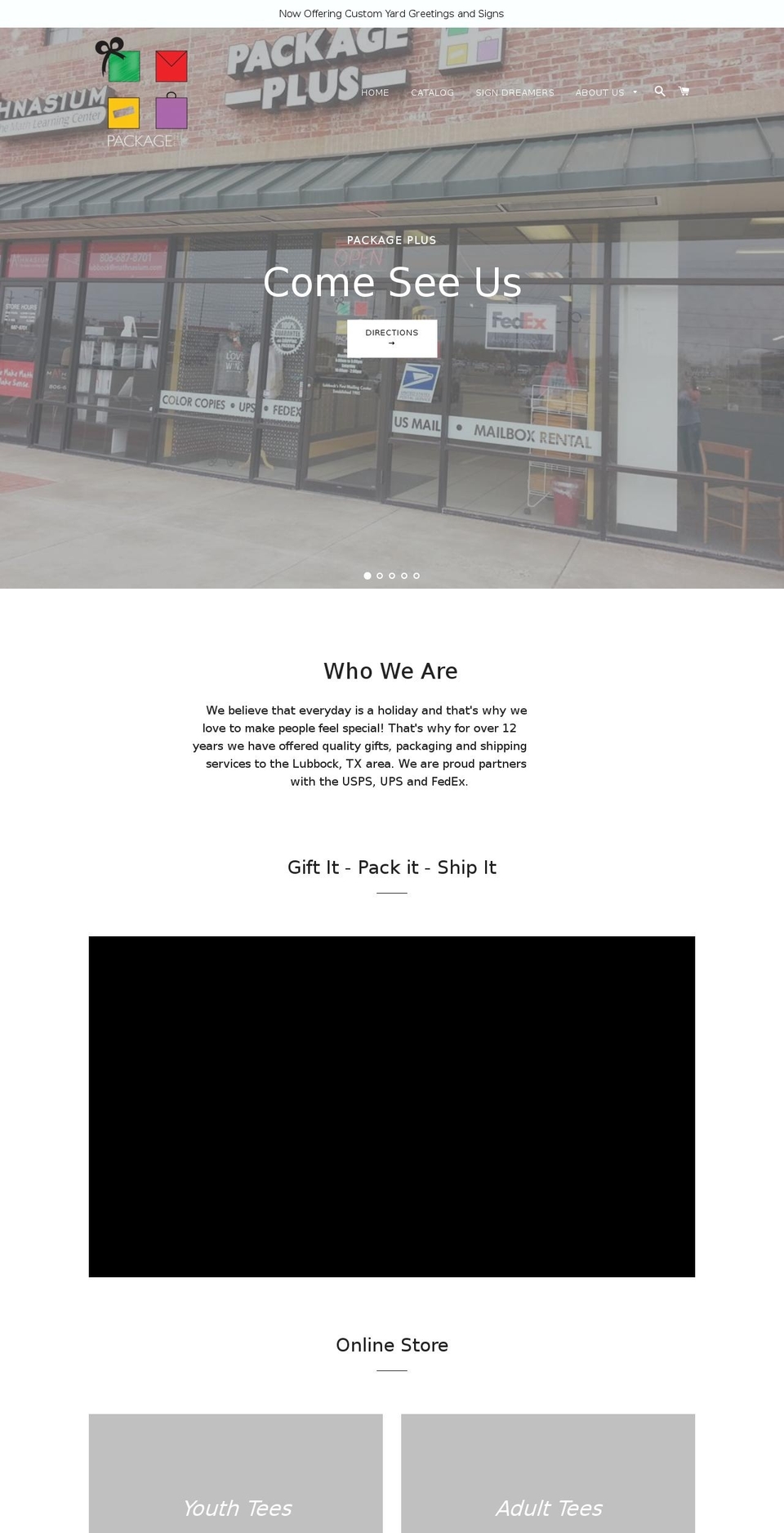packagepluslubbock.com — Shopify storefront screenshot