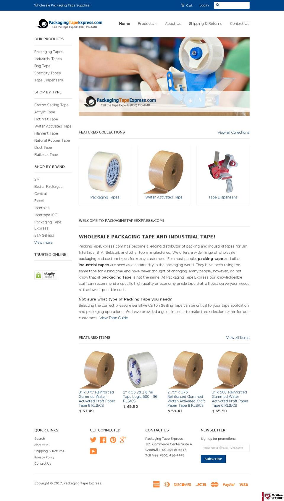 packagingtapeexpress.com shopify website screenshot