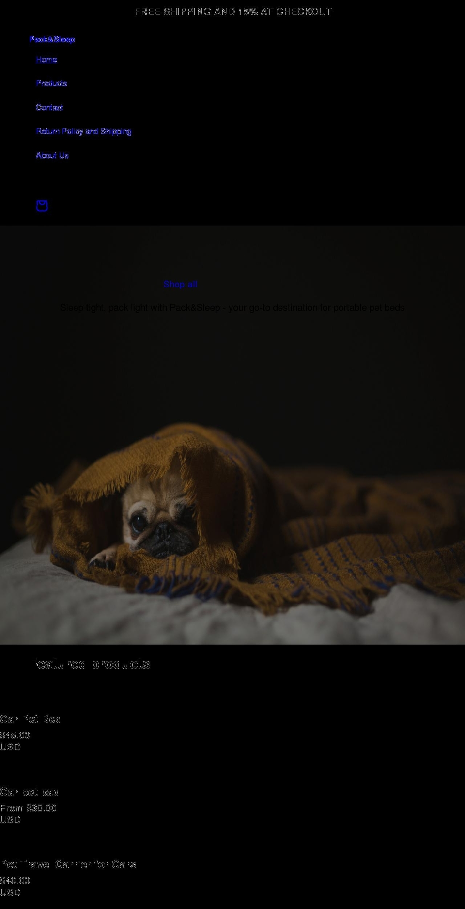 packandsleep.com shopify website screenshot