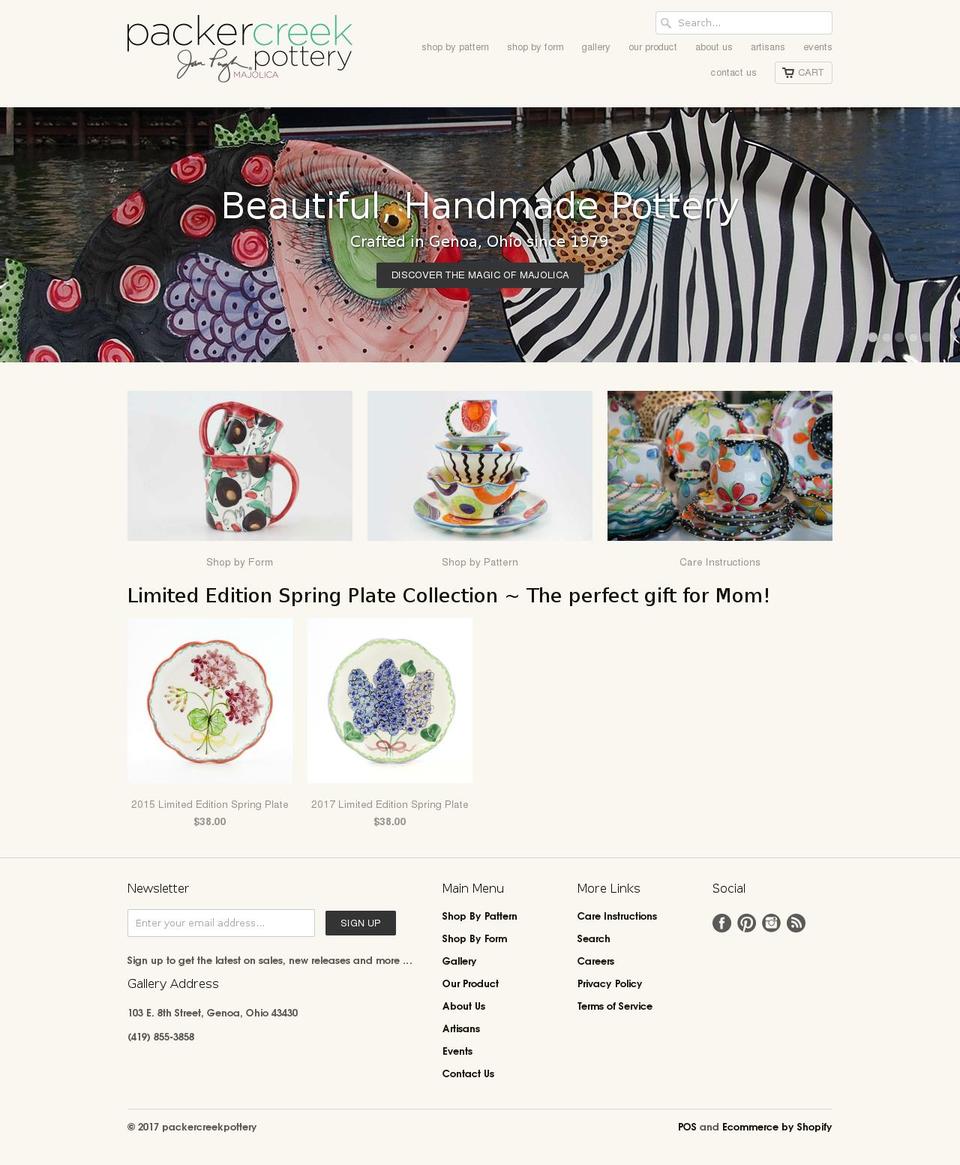 packercreekpottery.com shopify website screenshot