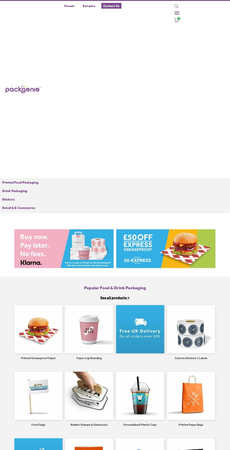 packgenie.co.uk shopify website screenshot