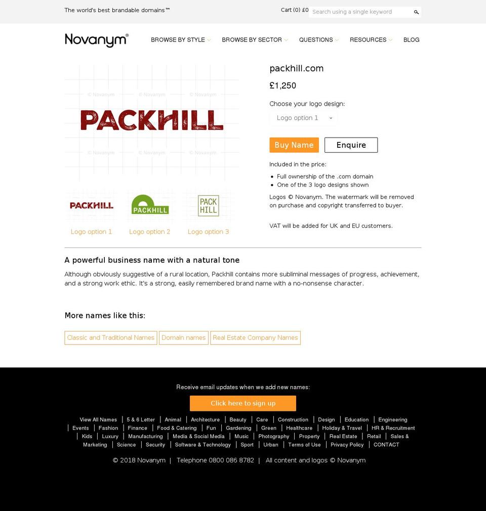packhill.com shopify website screenshot