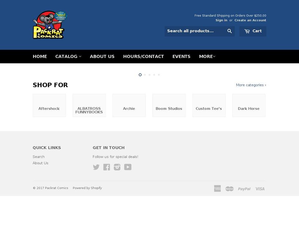 packratcomics.com shopify website screenshot