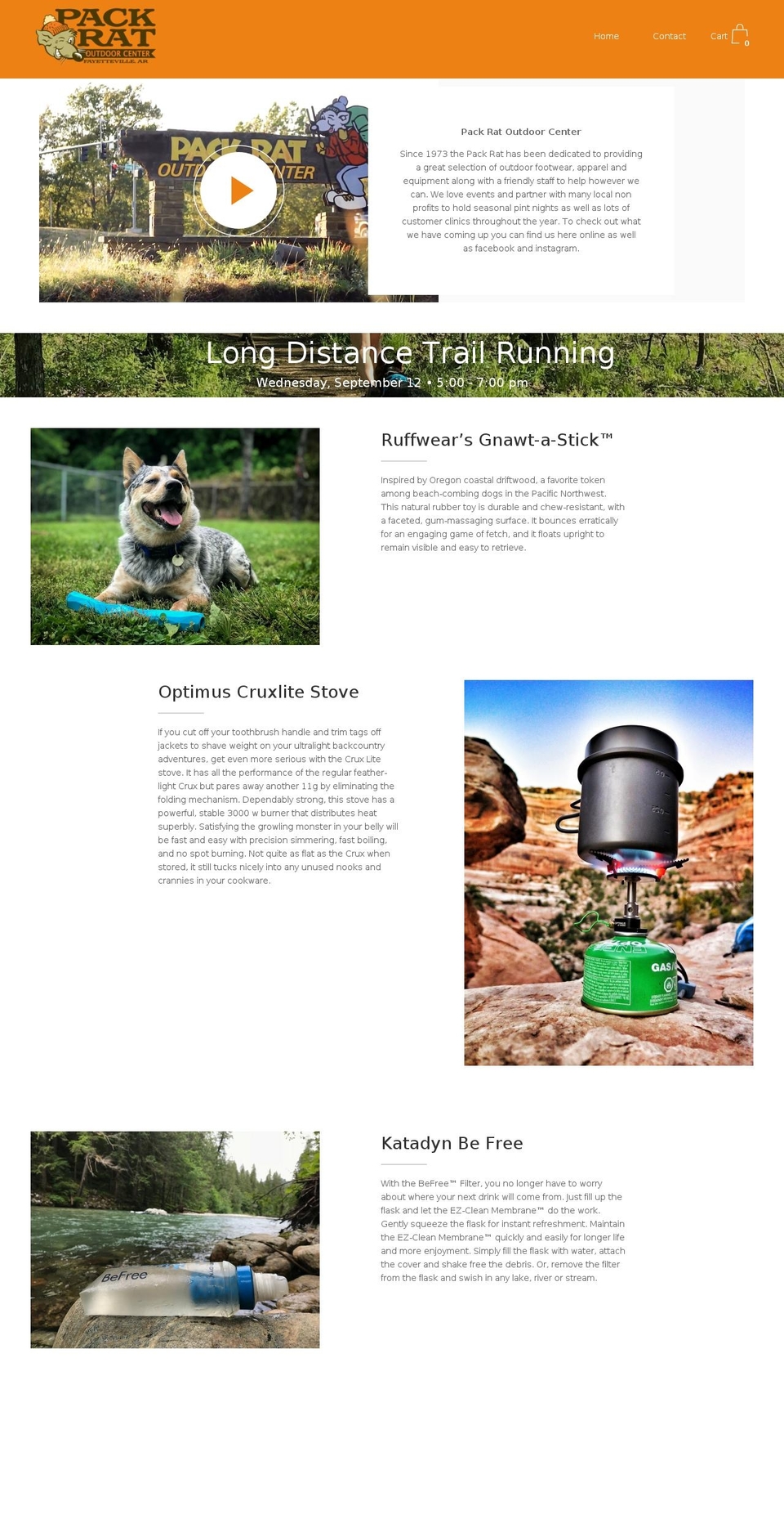 packratoutdoorcenter.com — Shopify storefront screenshot