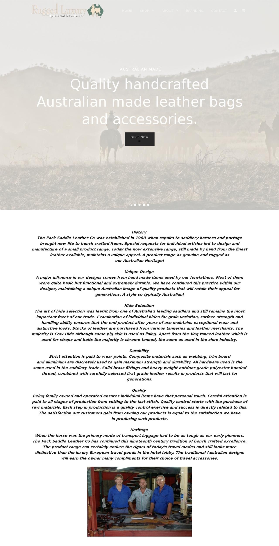 Rugged Luxury Shopify theme site example packsaddleleather.com.au