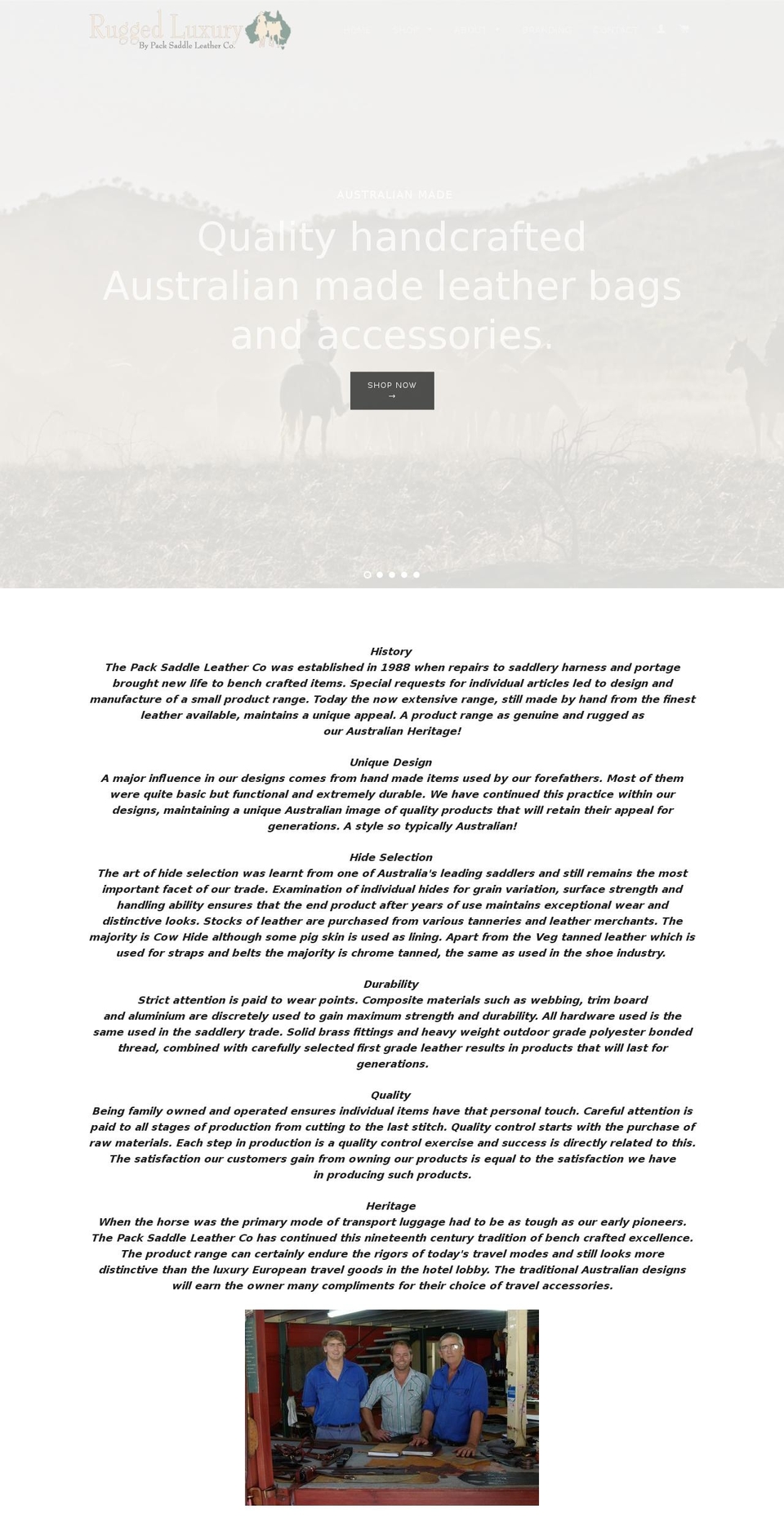 Rugged Luxury Shopify theme site example packsaddleleather.com