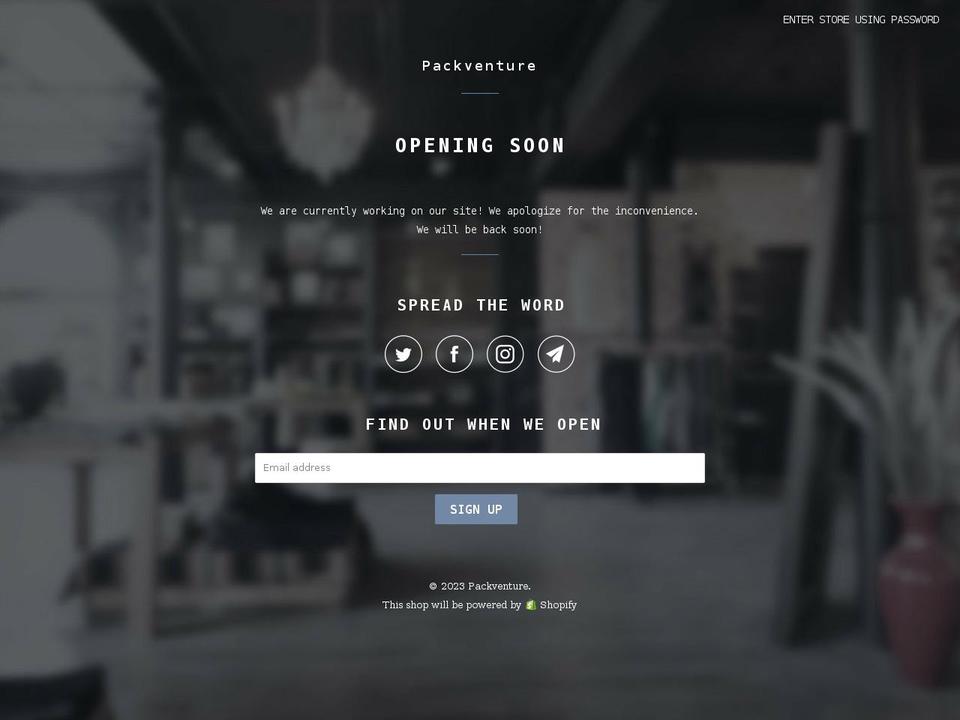 packventure.com shopify website screenshot
